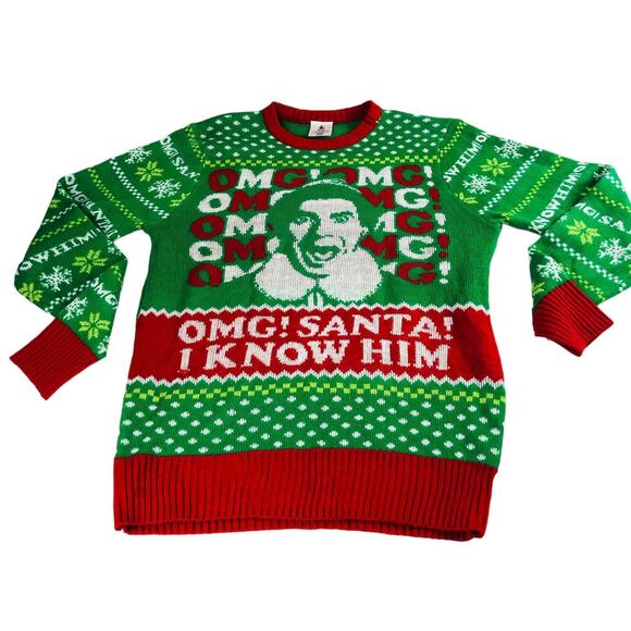 Party Ugly Knit Christmas Holiday Santa Pullover Sweater Green Red Medium - Picture 1 of 6